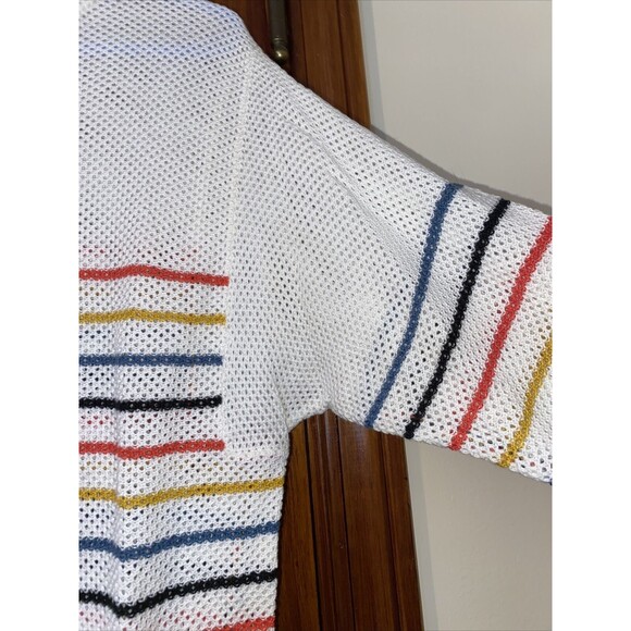 Mod Ref Sweater White Pullover Net Knit Boutique Colorful Stripes Women's Small - Picture 5 of 9